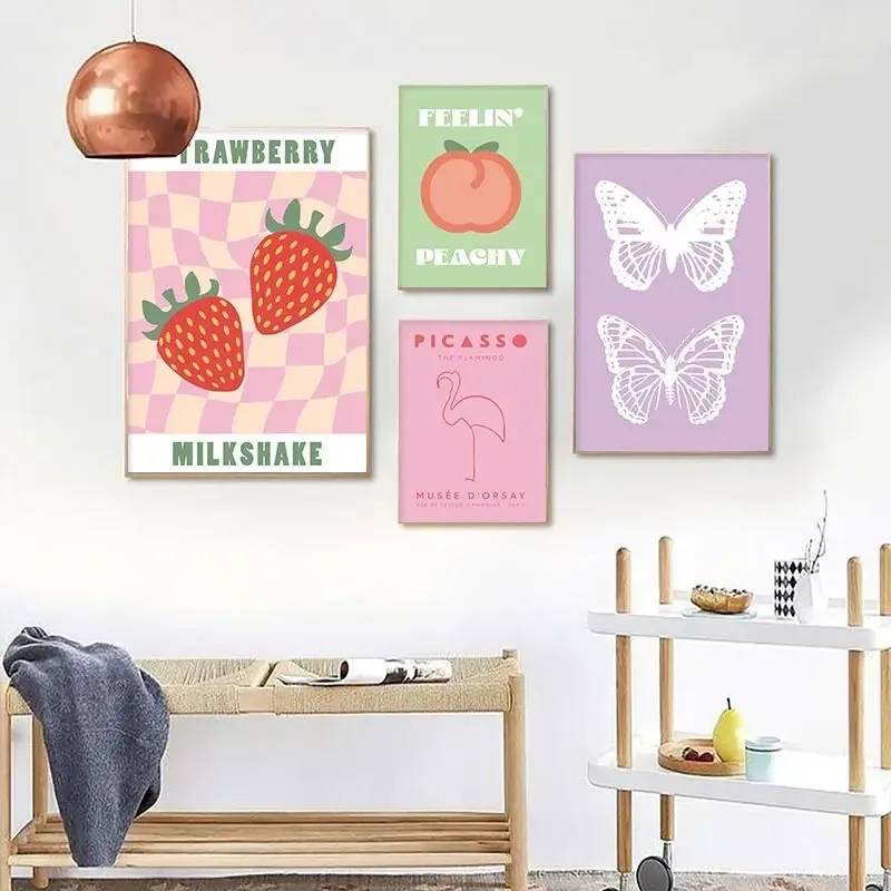 1Pcs Wall Art Canvas Painting Color Living Room Home Decor Strawberry Love Interior Paintings Butterfly Sunflower Girls’ Bedroom