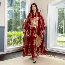 2024 Muslim Women Long Sleeve Kaftan Arabic Sequins Embroidered Party Evening Long Abaya Muslim Fashion Dresses Abaya Dubai