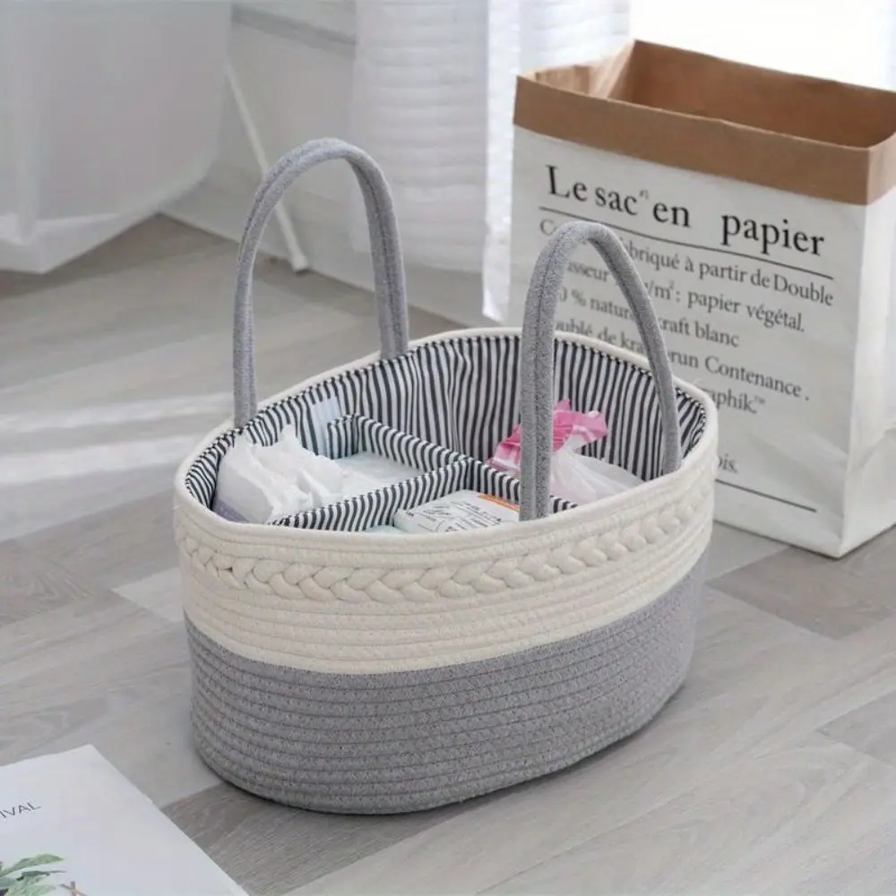 Cotton Rope Woven Basket,Baby diaper box,Diaper Feeding-bottle Toy Storage Basket,Detachable Divider Storage Basket,Home Storage