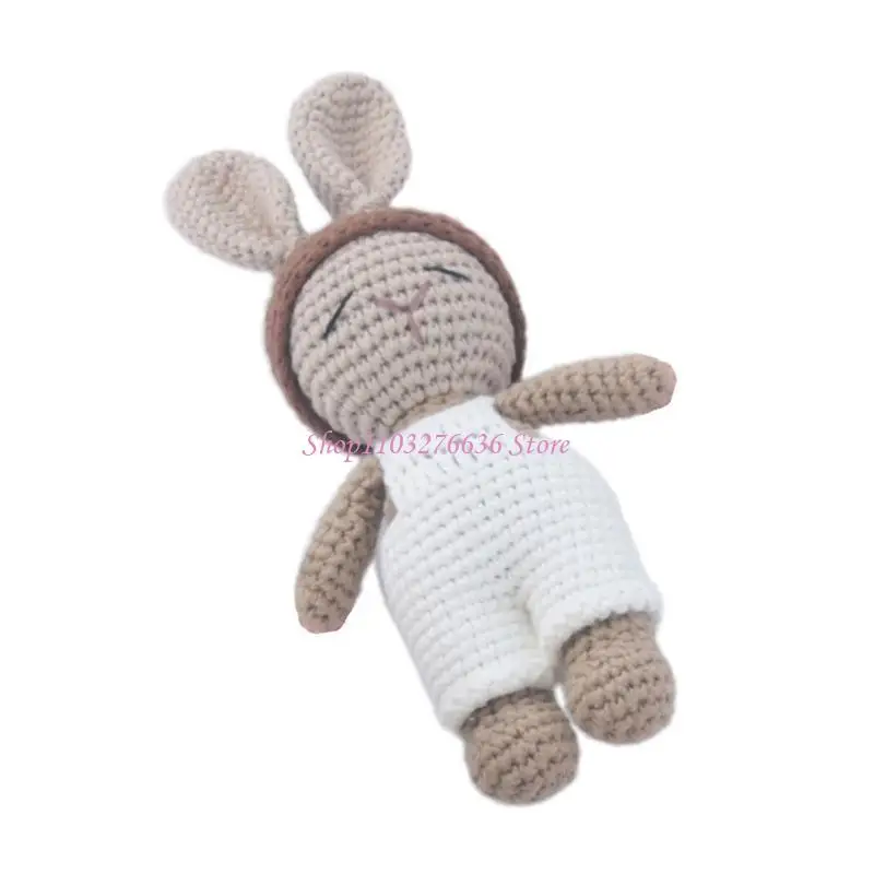 R6FD Knit Cartoon Rabbit Appease Toy Cartoon Rabbit Handheld Rattle