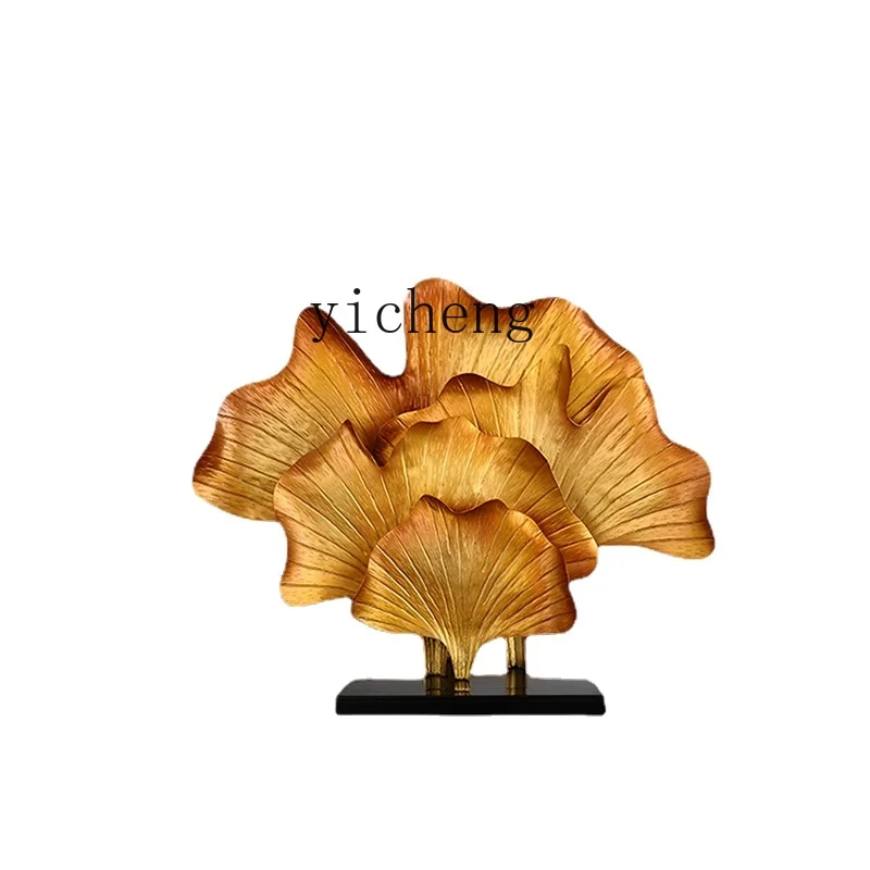 

ZC Iron Art Ginkgo Leaf Soft Decoration Ornaments Hotel Desktop Artwork New Chinese Style Living Room Entrance Metal Sculpture