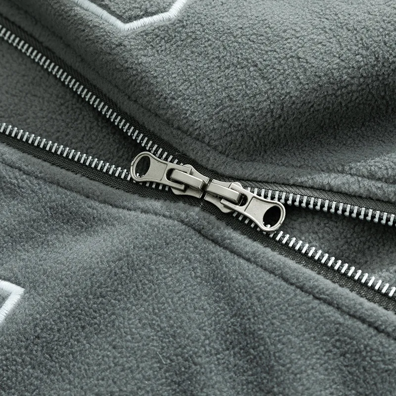 Men's Zipper Hoodies, Letter Embroidery Sweatshirts, Hip Hop Streetwear, Fleece Jackets, Male Casual Loose Coats, Autumn, Winter