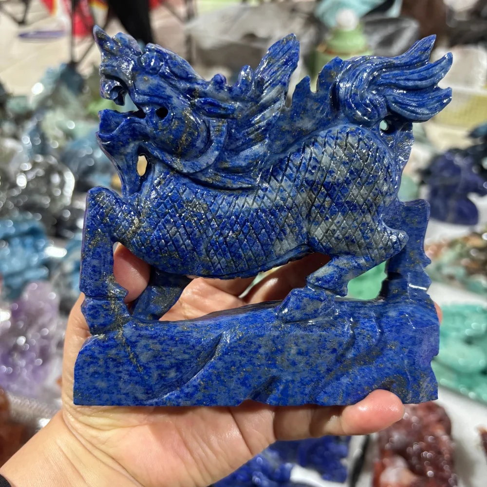 Natural Animal Quartz Lapis Lazuli Kylin Carving Polished Reiki Healing Crystal Feng Shui Energy Room Decor Home Gift