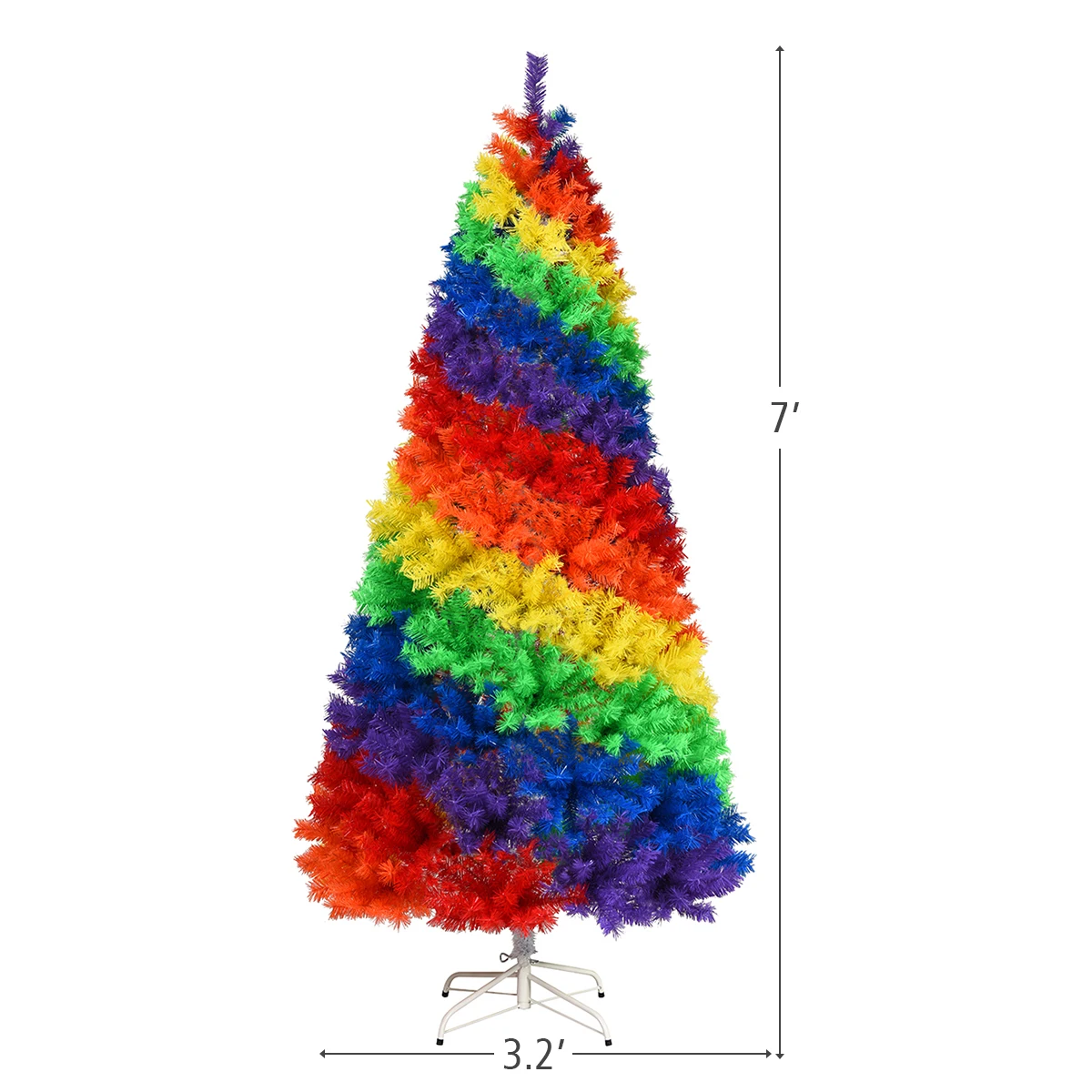 7FT Artificial Hinged Colorful Rainbow Full Fir Christmas Tree with 1213 Tips