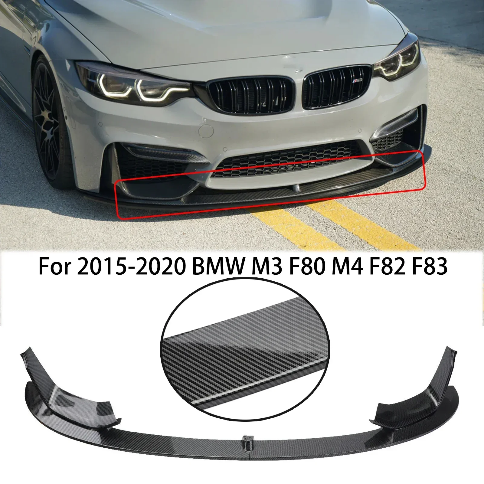 Voor 15-20 BMW M3 F80 M4 F82 F83 Auto Voorbumper Lip Splitter + Side Splitter Coner MP stijl Koolstofvezel Glanzend Zwart Accessoire