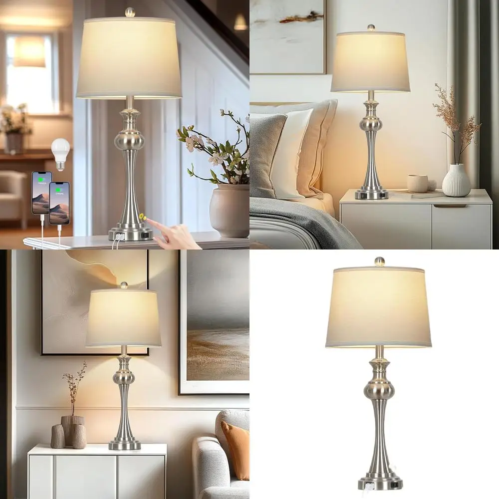 

Modern 3-Way Touch Control Silver Table Lamp with LED Bulb, Suitable for Living Room, Bedroom, and Office