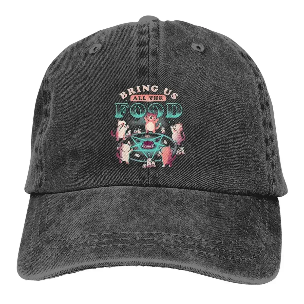 Baphomet Satan Lucifer Hat Peaked Men Women's Cowboy Cap Bring Us All The Food Evil Hungry Cat Baseball Caps Visor Protect Hats