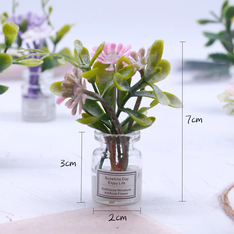 Doll house mini hydroponic potted plants, micro-landscape simulation potted plants, creative pendulum of green plants, micro-sil