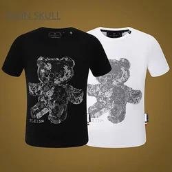PLEIN SKULL Fitness Men's T-shirt Classic Retro Summer Fit High Street Short Sleeve Top Round Printed Unisex Sports Neck Tee