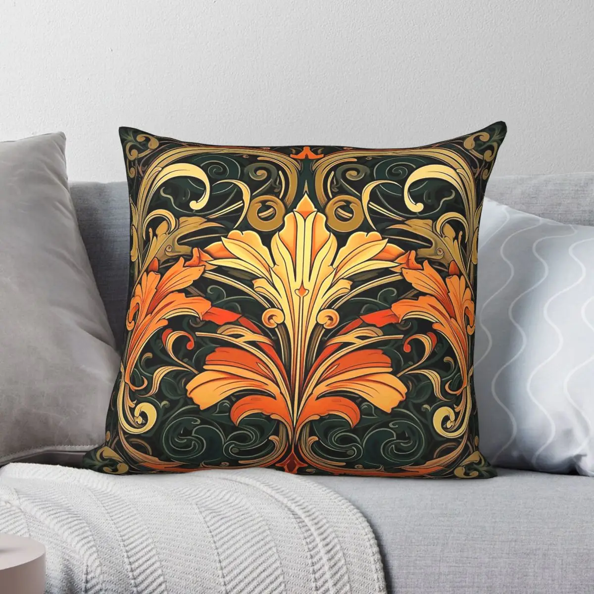 Art Nouveau Floral Nature Plant Pillowcase Polyester Linen Velvet Pattern Zip Decor Car Cushion Cover 18