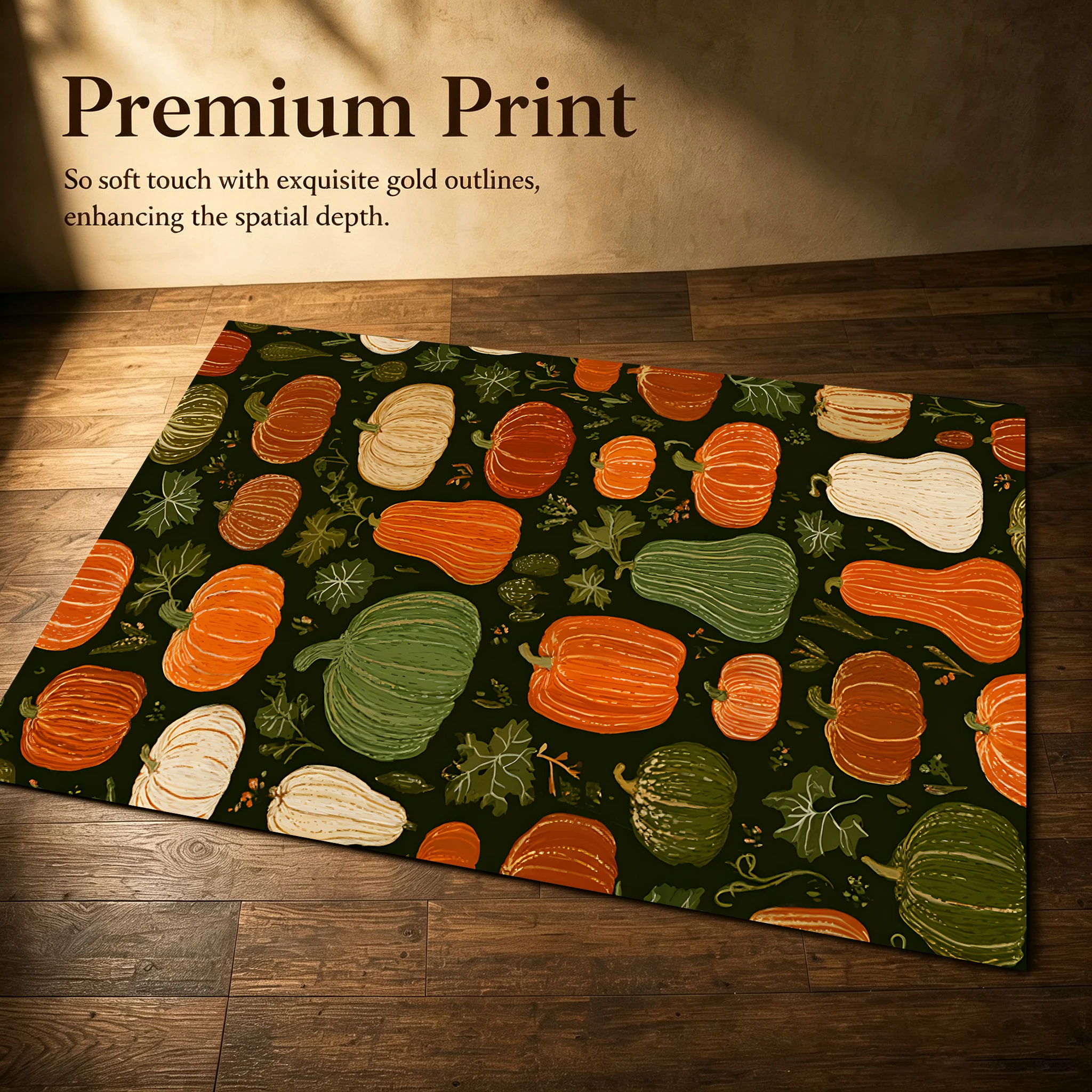 Colorful Pumpkin All-Over Print Retro-Style Velvet Rug, Perfect for Autumn and Winter, Easily Creates a Warm and Cozy Autumn Atmosphere in the Living Room and Bedroom