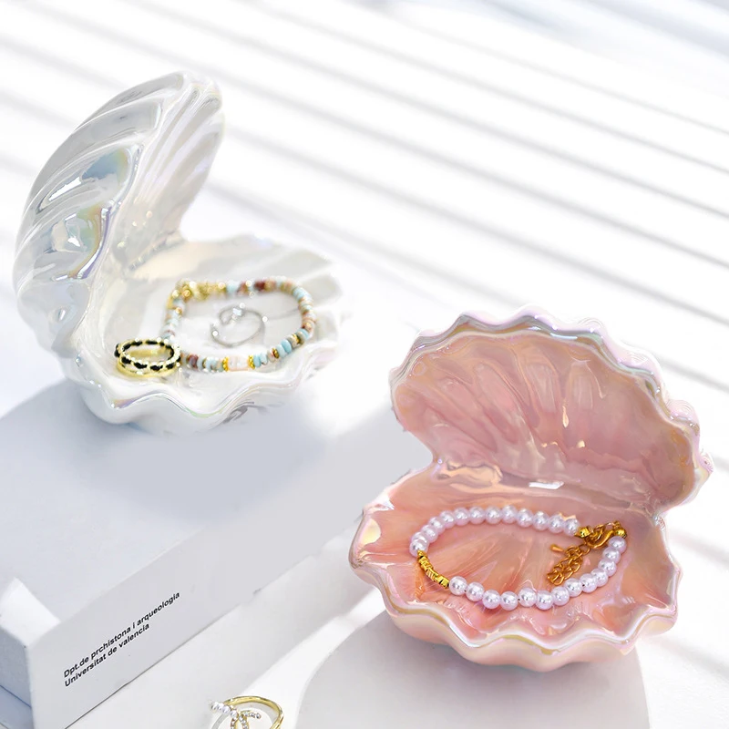 Shell Shape Ceramic Jewelry Storage Box Mini Necklace Pendant Tray Jewelry Organizer For Home Decor Party Valentines Day Gift