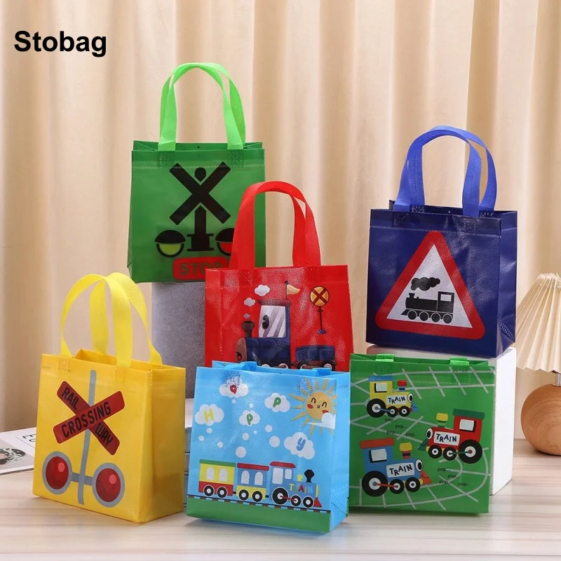 StoBag 24pcs Wholesale Cartoon Non-woven Bags Tote Fabric Gift Package Kids Child Waterproof Storage Reusable Pouch Party Favors