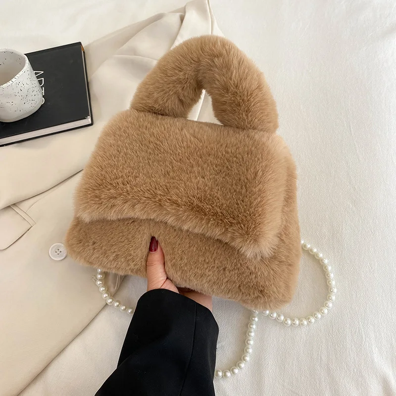 Women\'s Bags Winter Trend Brand Designer Handbag Fluffy Tote Bags Chain Shoulder Straps Cylinder Bag Small Crossbody Bags