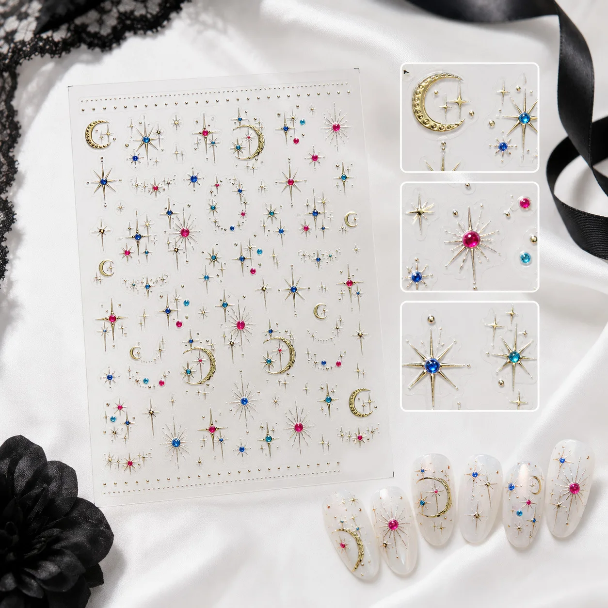 Moon Reflecting Star River Nail Decoration Stickers Light Luxury Gold Silver Metal Nail Art Stickers Self Adhesive Nail Decals