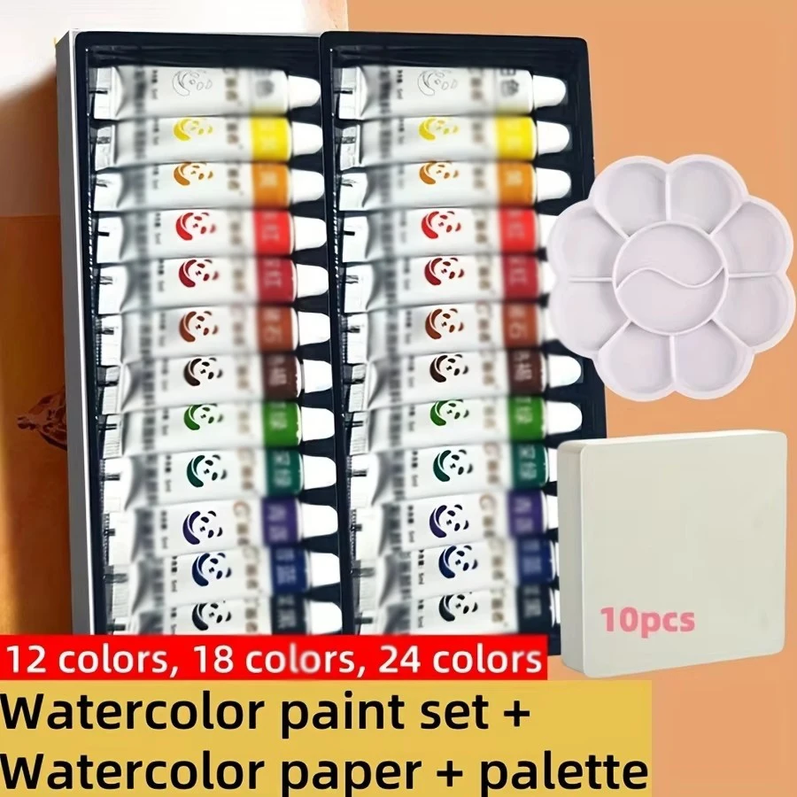 Aquarellfarben-Set – 12/18/24 Farben mit 10 Aquarellpapieren und einer Palette, ideal für Künstler, Studenten und Enthusiasten