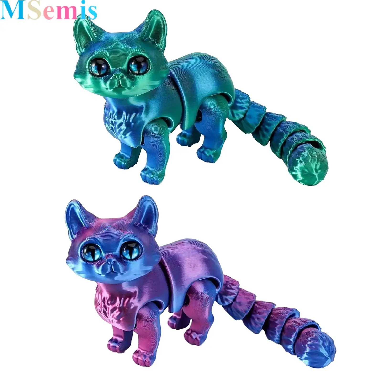 

3D Printed Articulated Kitten Toys Flexible Joint Posable Design Fidget Toy with Gradient Color for Desktop Decoration
