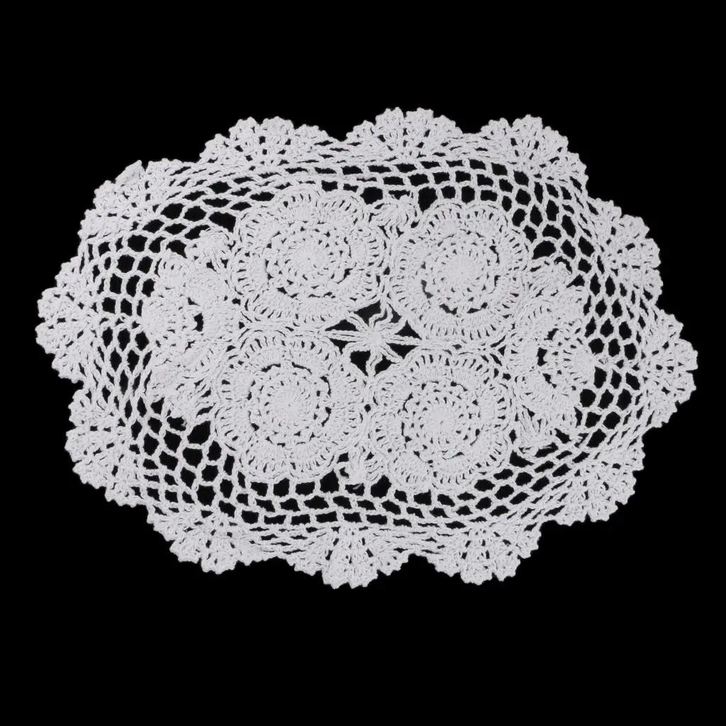 White Water Lily Crochet Lace Doily Table Placemats Doilies Mat 50cm , White, 30*45cm