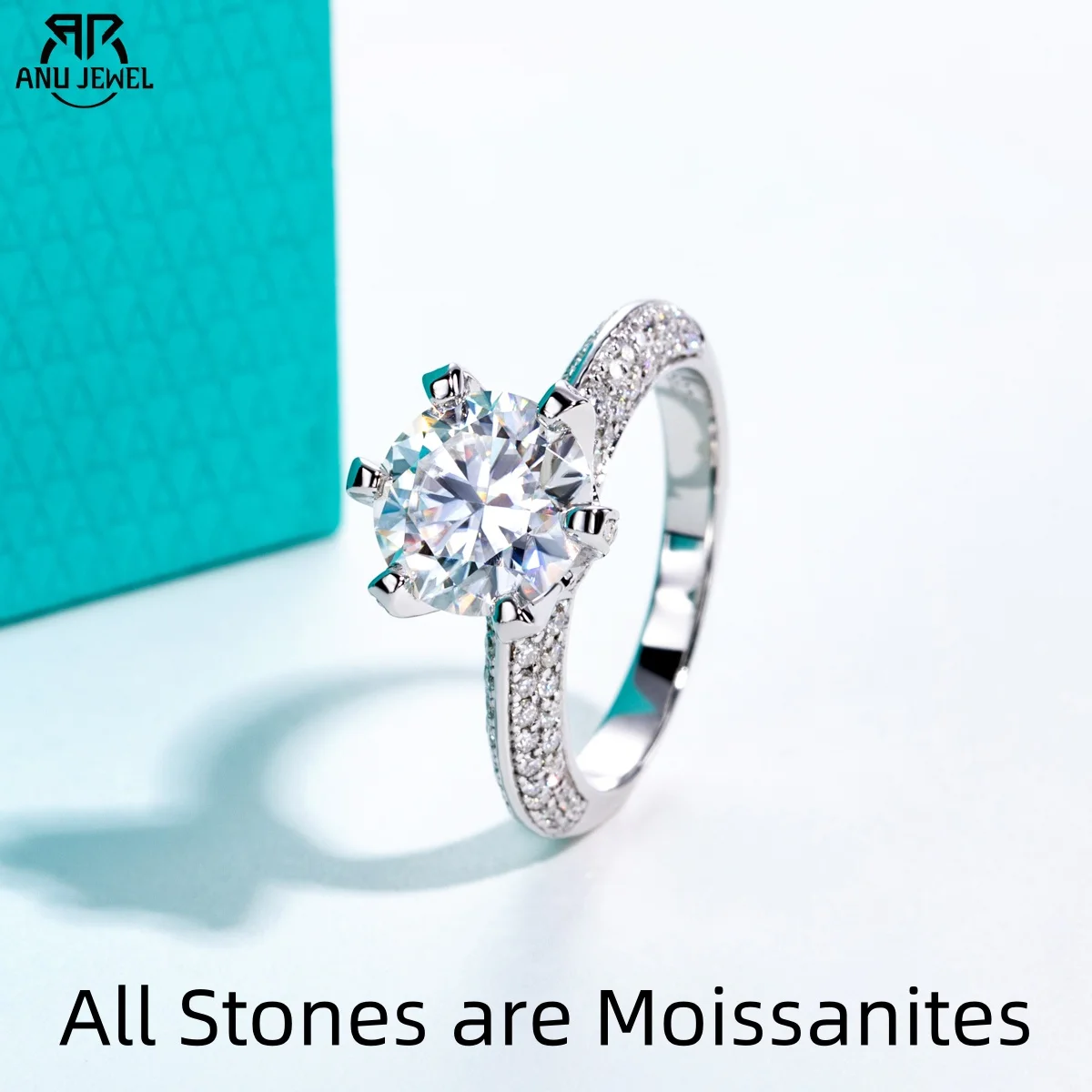 

AnuJewel 3ct D Color Moissanite Engagement Ring 18K Gold Plated 925 Sterling Silver Wedding Band for Women Jewelry Wholesale