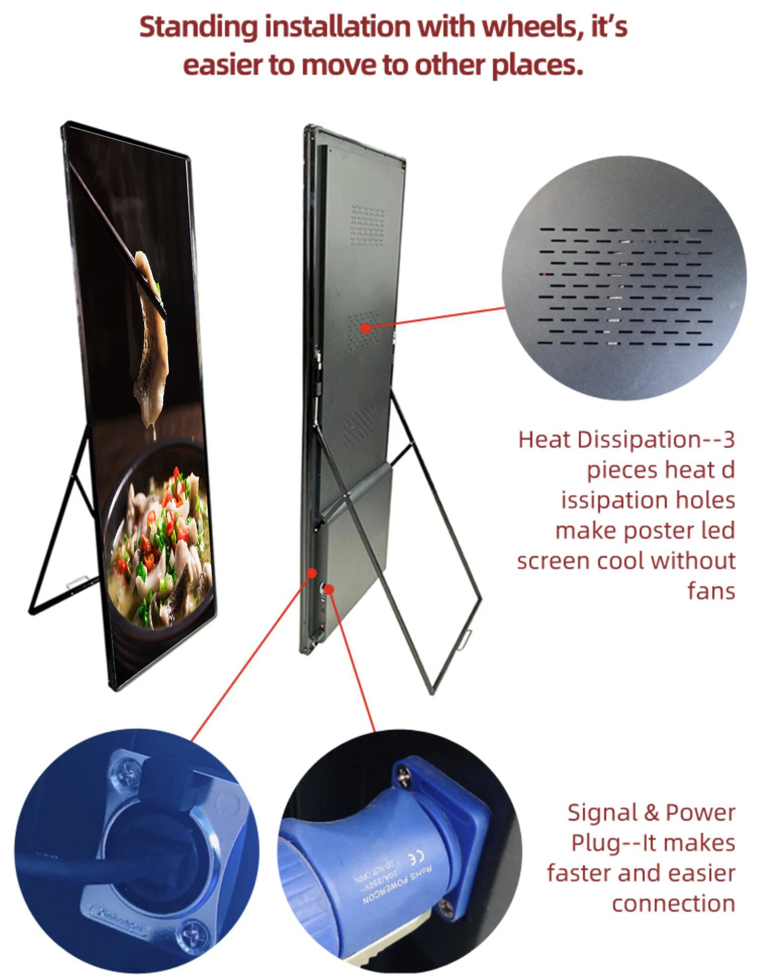 مشغل إعلانات LED مثبت على الحائط، ملصق لافتات رقمية وعرض شاشة الإعلانات التجارية