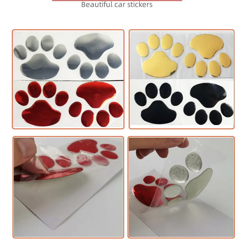 1 Pair 3D Cat & Panda Footprints Decals Dog Paw Car Stickers Bear Foot Print Creative Auto & Motorcycle Accessories