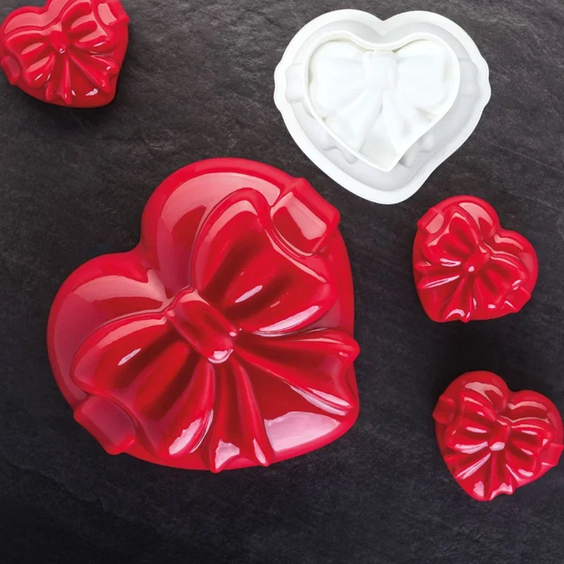 Silicone Cake Decorating Tools Bow & Love Heart Chocolate Mousse Mold DIY Handmade Soap Mould Wedding Valentine\'s Day decoration