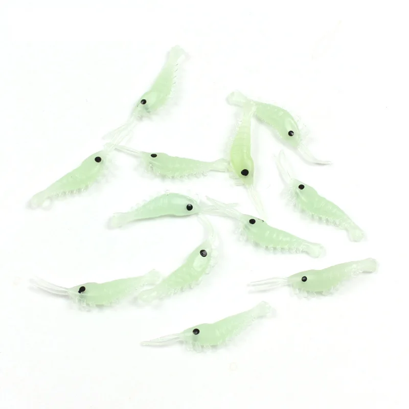 50 sztuk Luminous krewetki przynęta na ryby miękka przynęta Worms Glow krewetki przynęty dla Bass Crappie przynęty 3.5cm 0.3g krewetki