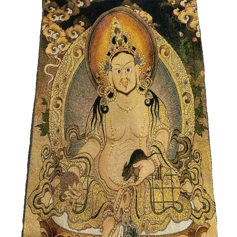 

Old Tibet Silk Thangka yellow fortune god Hanging Painting Buddhist Artwork Traditional Tibetan Buddhism Decorative Wall Hanging