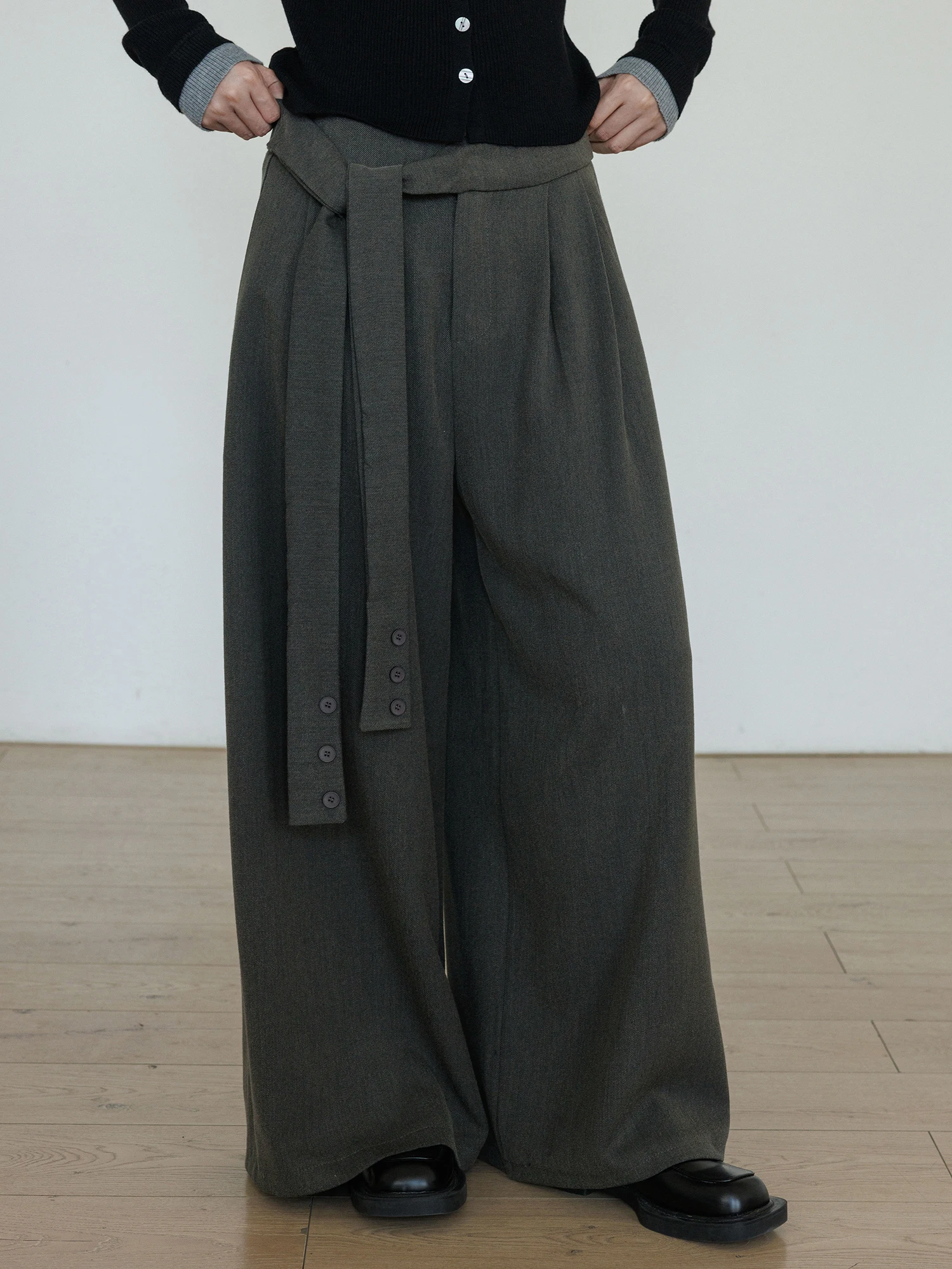 

Весенние повседневные брюки с высокой талией и широкими штанинами для женщин, свободного кроя, винтажные, в стиле Old Money, повседневные, из смесового полиэстера