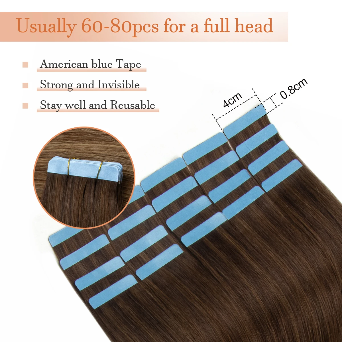 MRSHAIR Tape In Hair Extensions Human Hair Skin Weft Remy Natural Tape in Extensions 40-50G/Pack Full 12-24 inch Tape-Ins