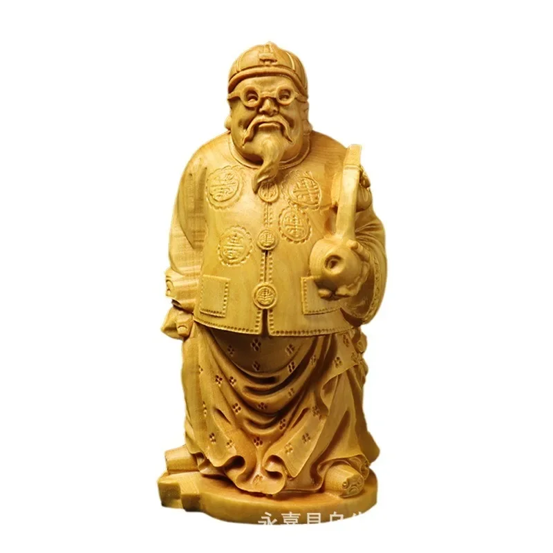 

Wooden carving- Glasses landlord God of Wealth Character Small statue Solid wood hand carving Cute home, room decorations