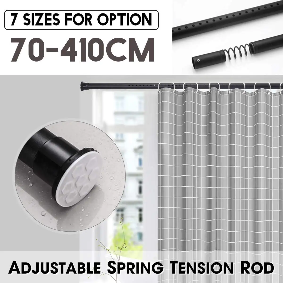 

70-410cm No Punch Shower Curtain Poles Rod Adjustable Stainless Steel Spring Tension Rod Rail for Clothes Towels Curtain Pole