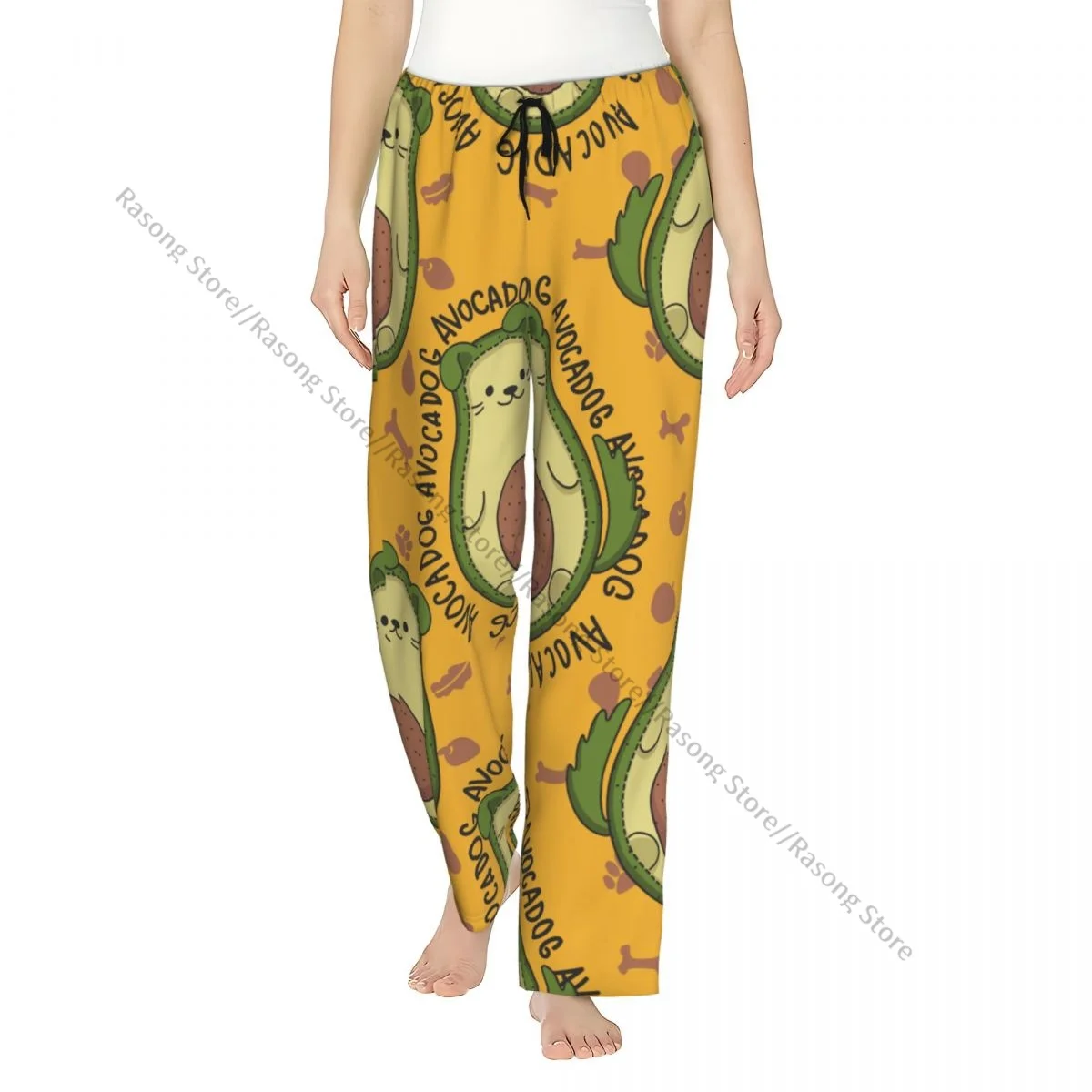 Warm Women Pajama Pants Cartoon Avocado Dog With Separate Flannel Sleep Bottoms Soft Fleece Loungewear