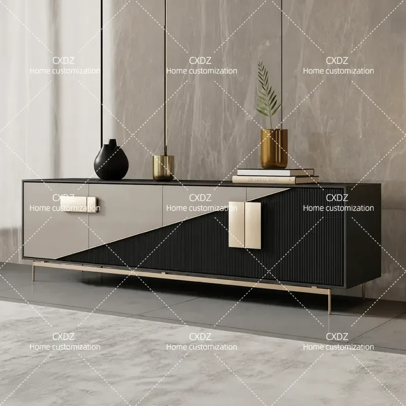 Nordic Painted TV Cabinet Solid Wood Floor Standing Audio Visual Console with Storage for Living Room Light Luxury Style