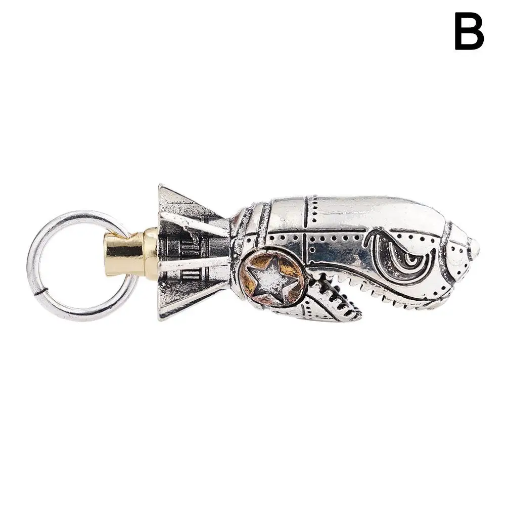 Retro Metal Shark Rocket Keychain Creative Skull Skeleton Pendant Car Key Interesting Bag Hanging Decor Cool Gift 1PCS