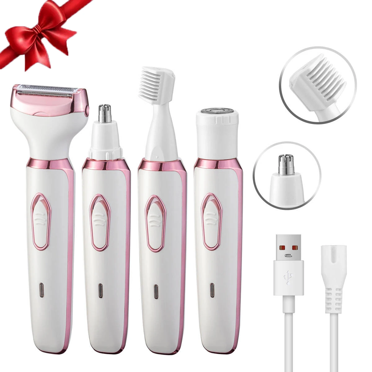 4‑in‑1 USB Rechargeable Women Electric Shaver, Portable Trimmer for Eyebrow Nose Face Leg Bikini Line, Ideal Ladies Gift