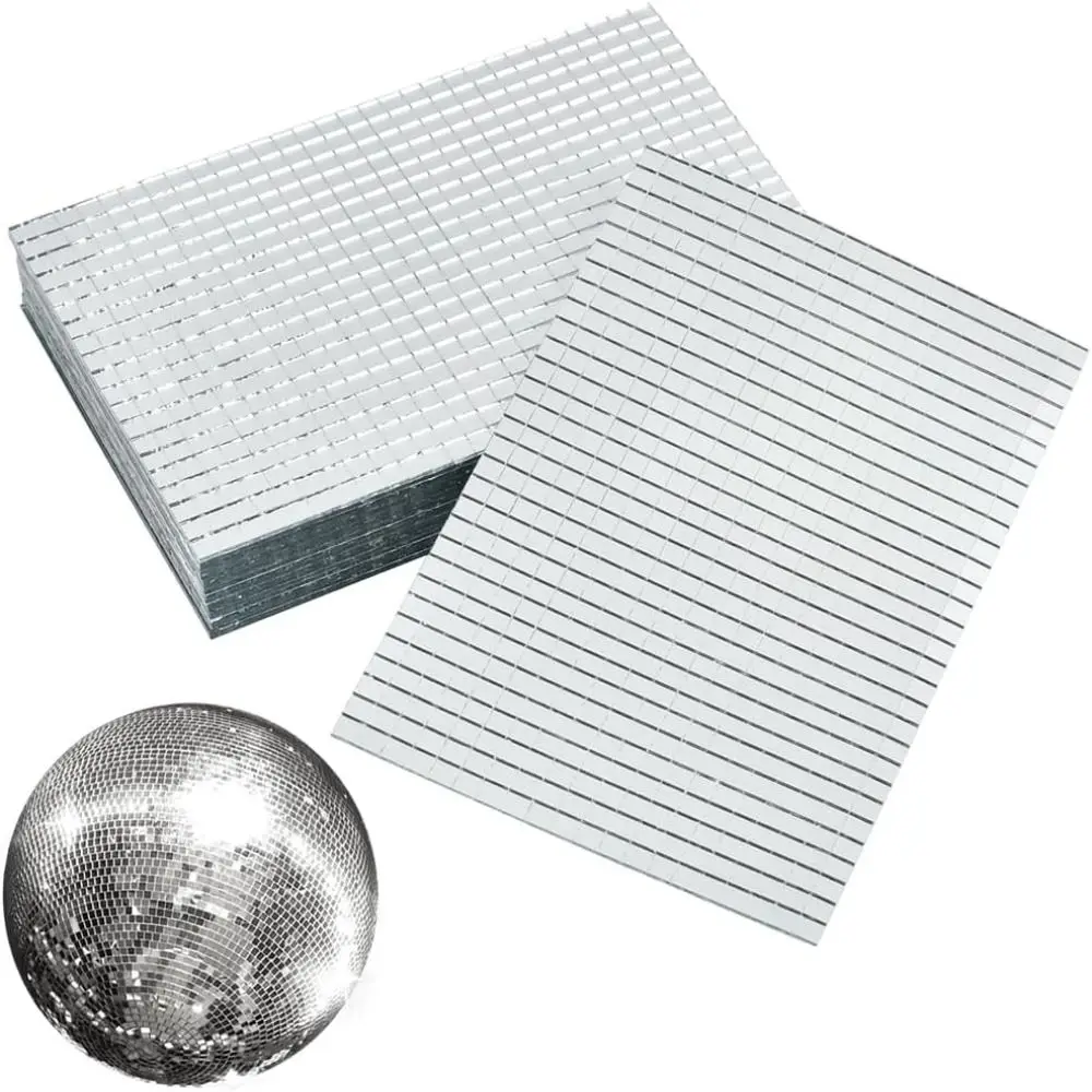 Flexible Sheet Mosaic Mirror Tiles Reflective Surface Silver Color Self Adhesive Mirror Stickers Grid Pattern Square Shape