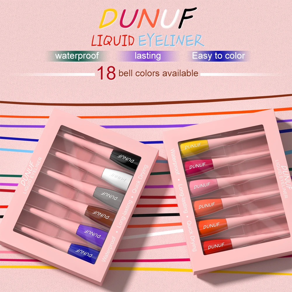 DUNUF 6 pezzi set di eyeliner colorato liquido impermeabile a lunga durata eyeliner ad asciugatura rapida occhi blu bianchi rossi kit di cosmetici di bellezza