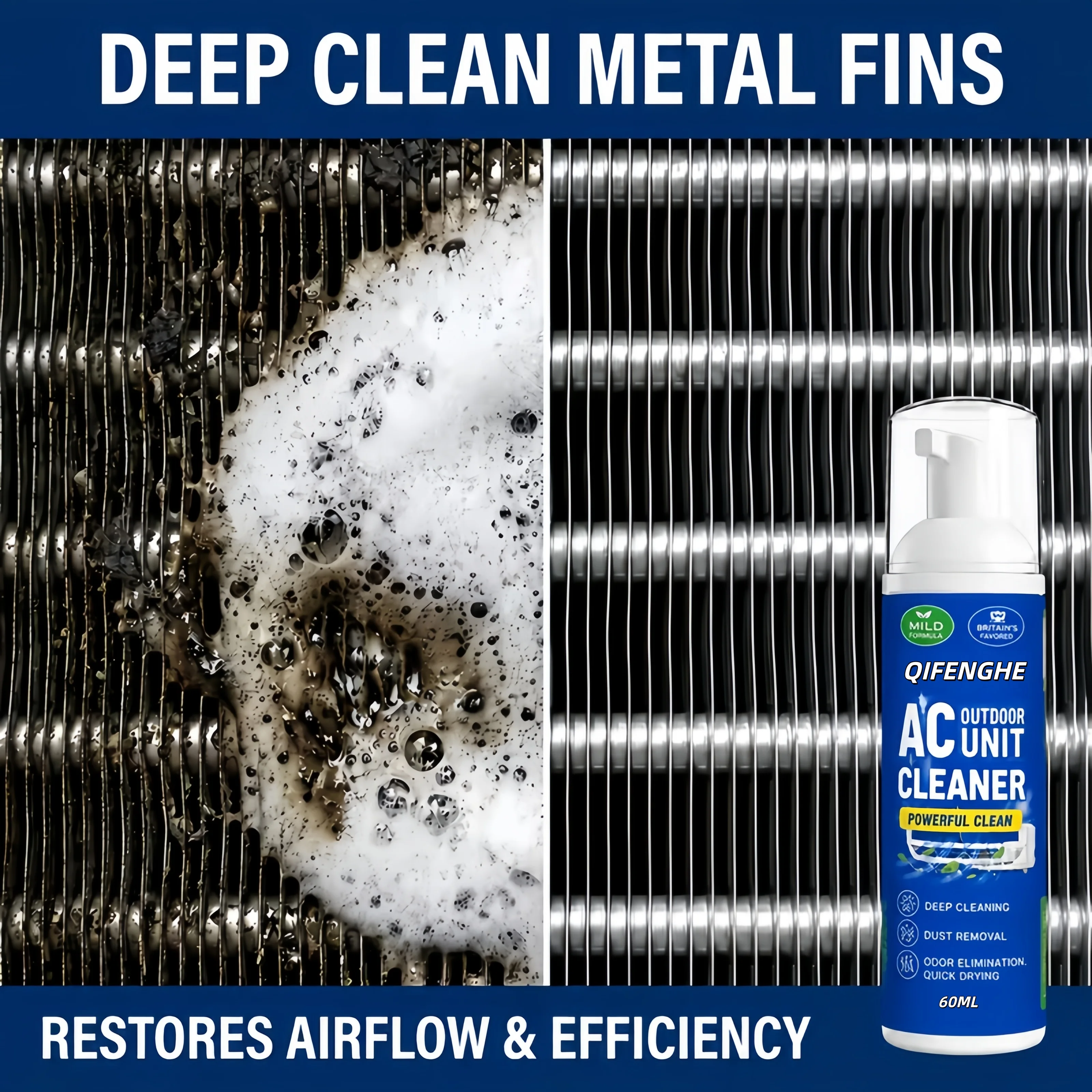 Foaming Air Conditioner Cleaner Deep Removes Dust Dirt, Quick Penetration, No Rinse, Freshen Outdoor AC Unit