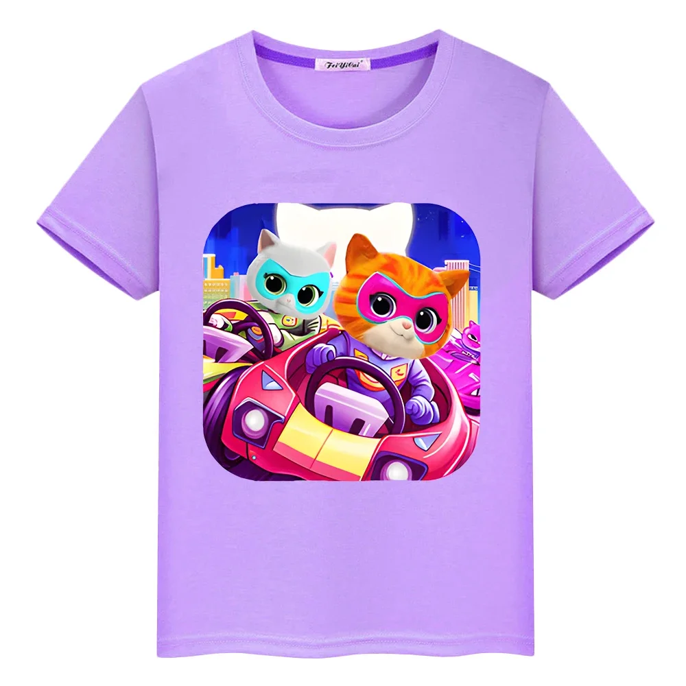 Super Kitties 100% Cotton Summer T-shirt  pride tshirt y2k one piece boys Cartoon Anime Tees Print Short Tops kids clothes girls