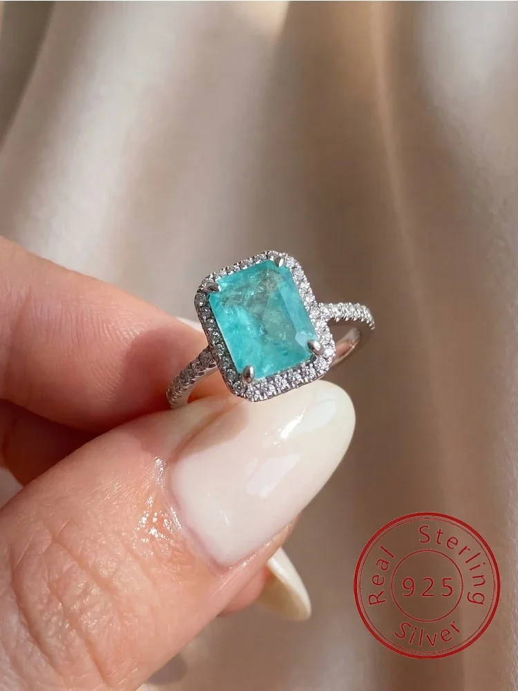 Fashion Green Ziron Rectangle Ring for Women 925 Sterling Silver Fire Sparkling Luxury Ring Female Party Birthday Jewelry Gift