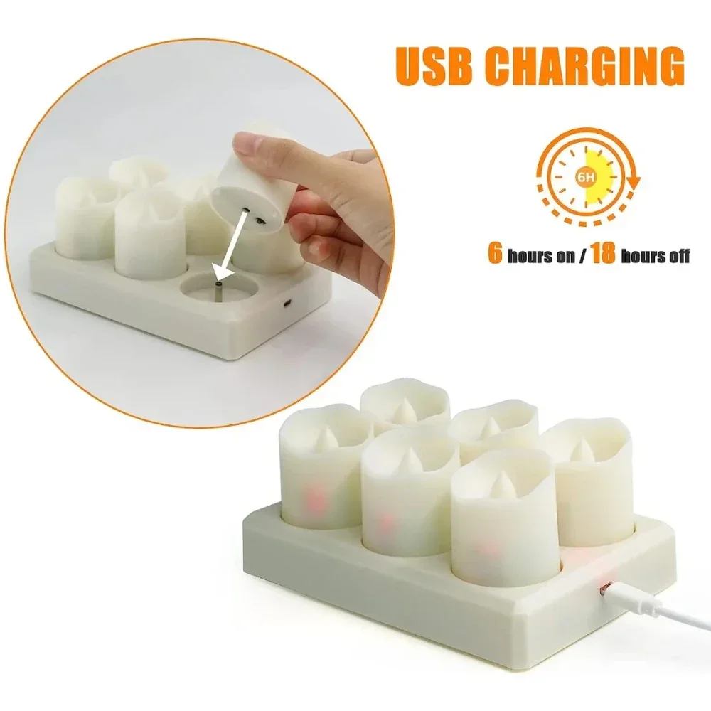 6 Pack Rechargeable LED Flameless Candles with Remote Control USB Charging Flickering Warm Light Home Wedding Christmas Decor