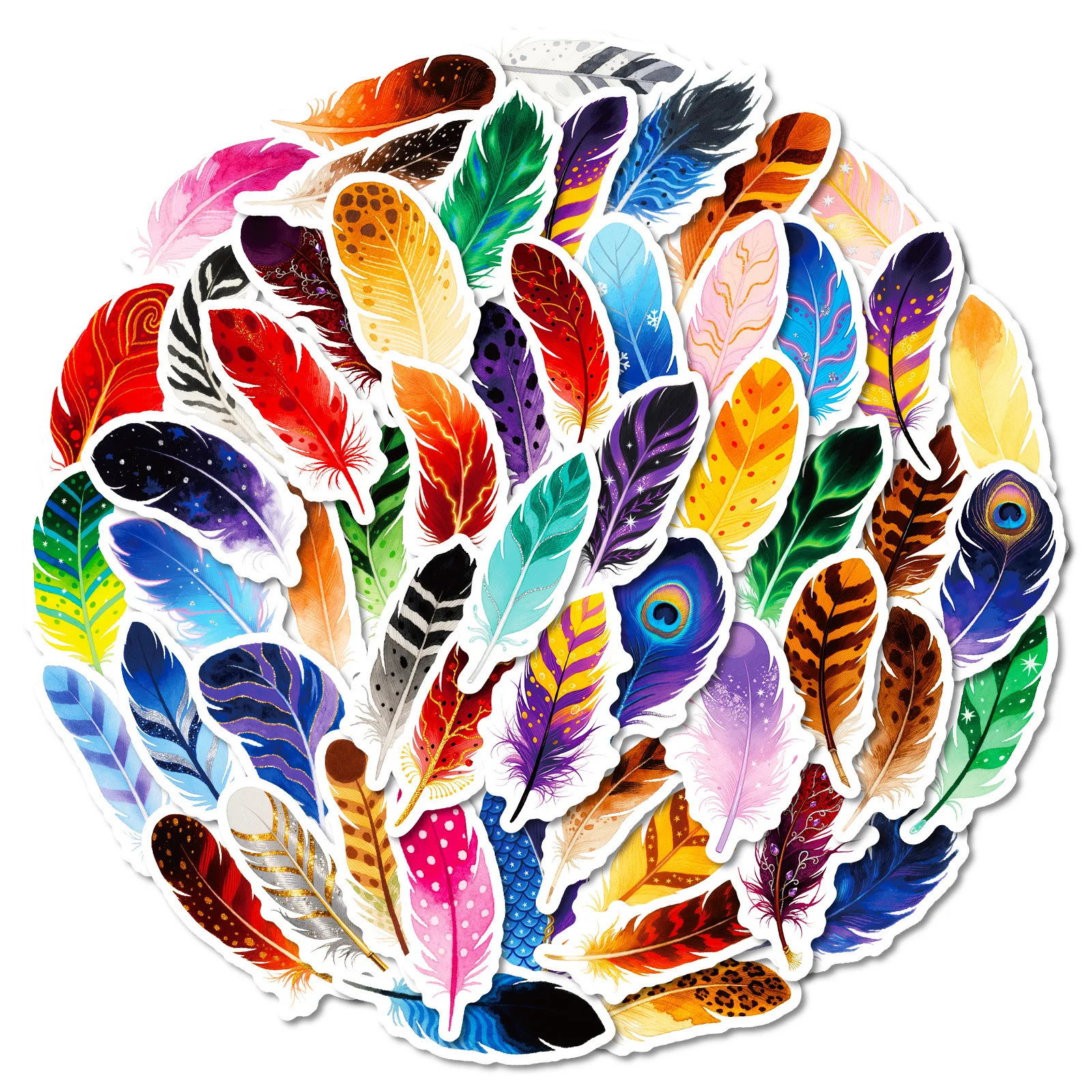 

56PCS Feather Graffiti Stickers Colorful Cartoon Decal Luggage Phone Guitar Skateboard Waterproof Sticker Cup Classic Kid Toys