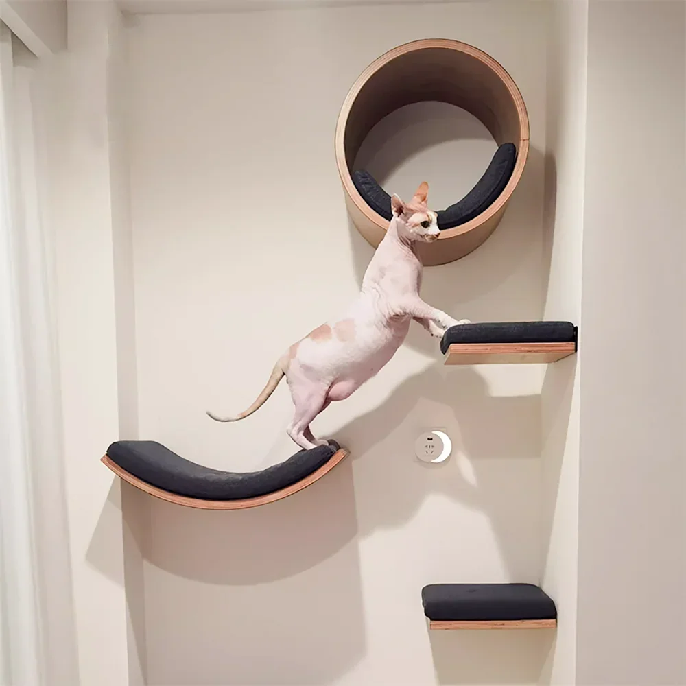 Arbol rascador para pared con estantes y hamaca para gatos - imagen 4