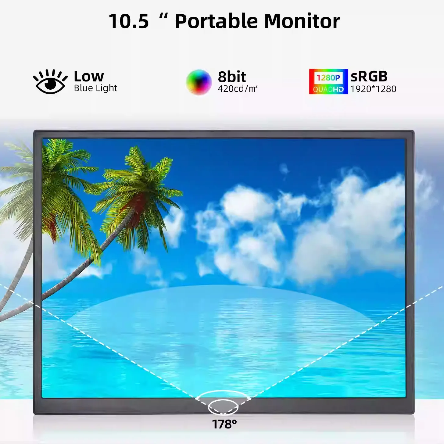 10.5 Inch IPS Portable Monitor 1920*1280P FHD 100%sRGB 3:2 Lightweight External Extension Screen for Laptop Phone Desktop Game