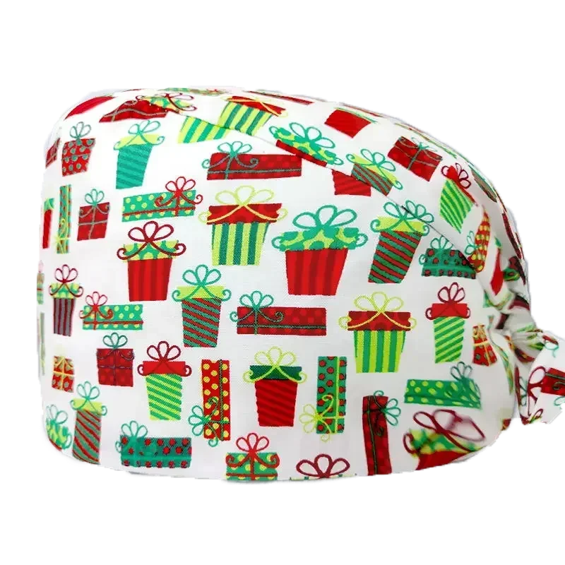 100% Cotton Christmas Printed Scrub Surgical cap Nursing Hat Lab Pet Clinic Dental Medical Beauty Salon Spa Nurse Scrubs Caps