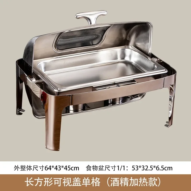 Buffet stove stainless steel thickened all-steel flip cover visual electric alcohol heating restaurant food insulation basin