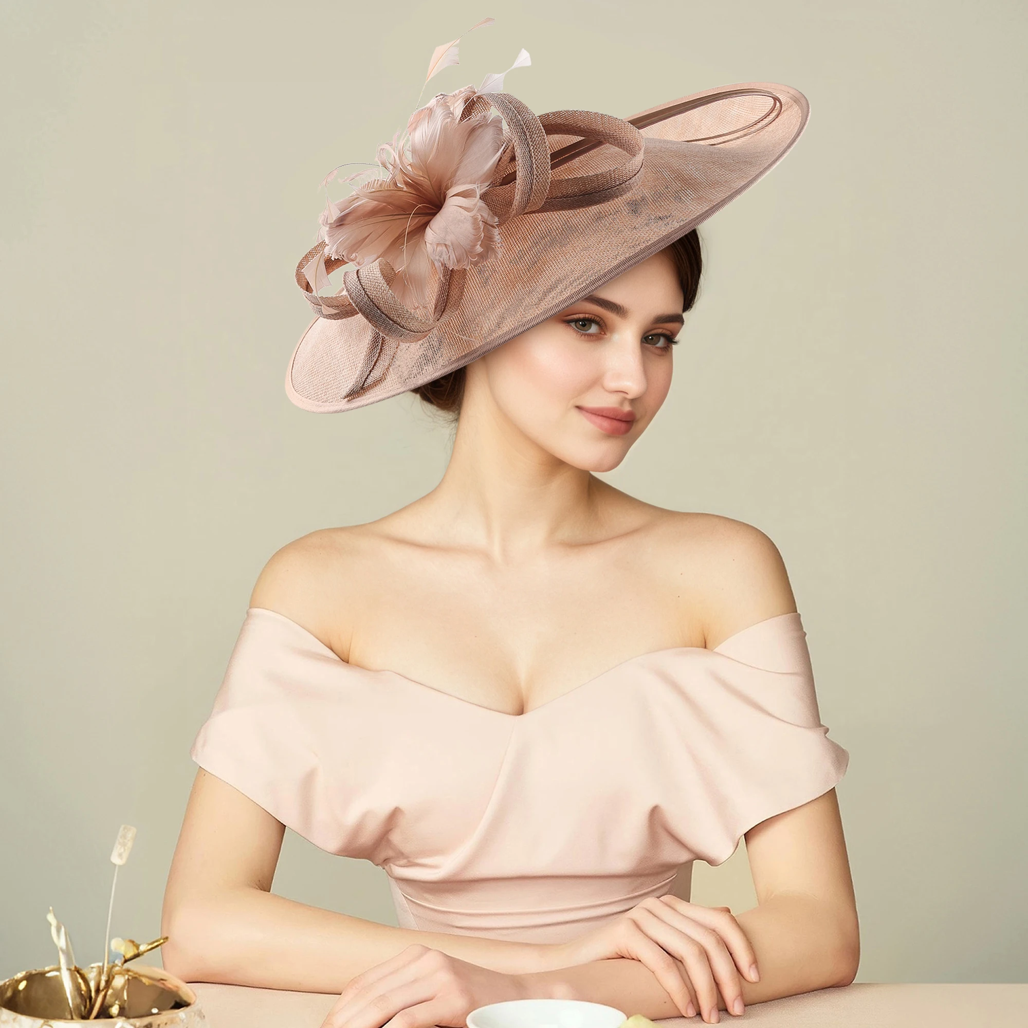 الأكثر شعبية أنيقة ريشة الكنيسة قبعة مبالغ فيها زهرة سيناماي قبعة موضة الفاسناتور قبعة للنساء حفلة الرقص الديكور #3