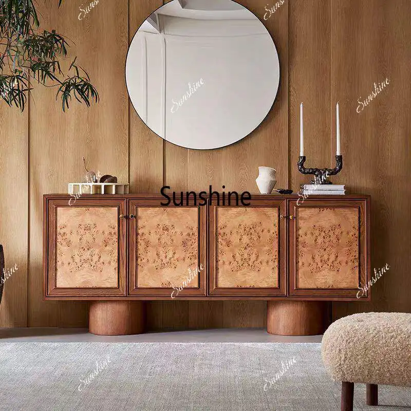 Medieval style tree tumor bark pattern side cabinet against the wall entrance counter