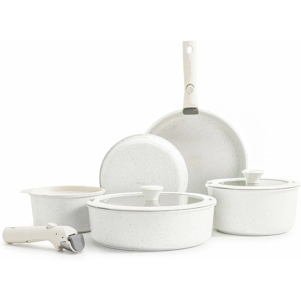 

13 Piece Pots and Pans Set, Nonstick Detachable Handle Cookware, Induction Kitchen Cookware Set with Removable Handle, Healthy